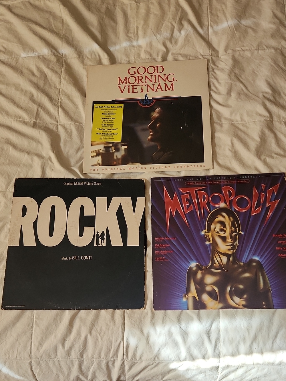 Three Vintage Movie Soundtrack Vinyls - Rocky, Good Morning Vietnam, Metropolis